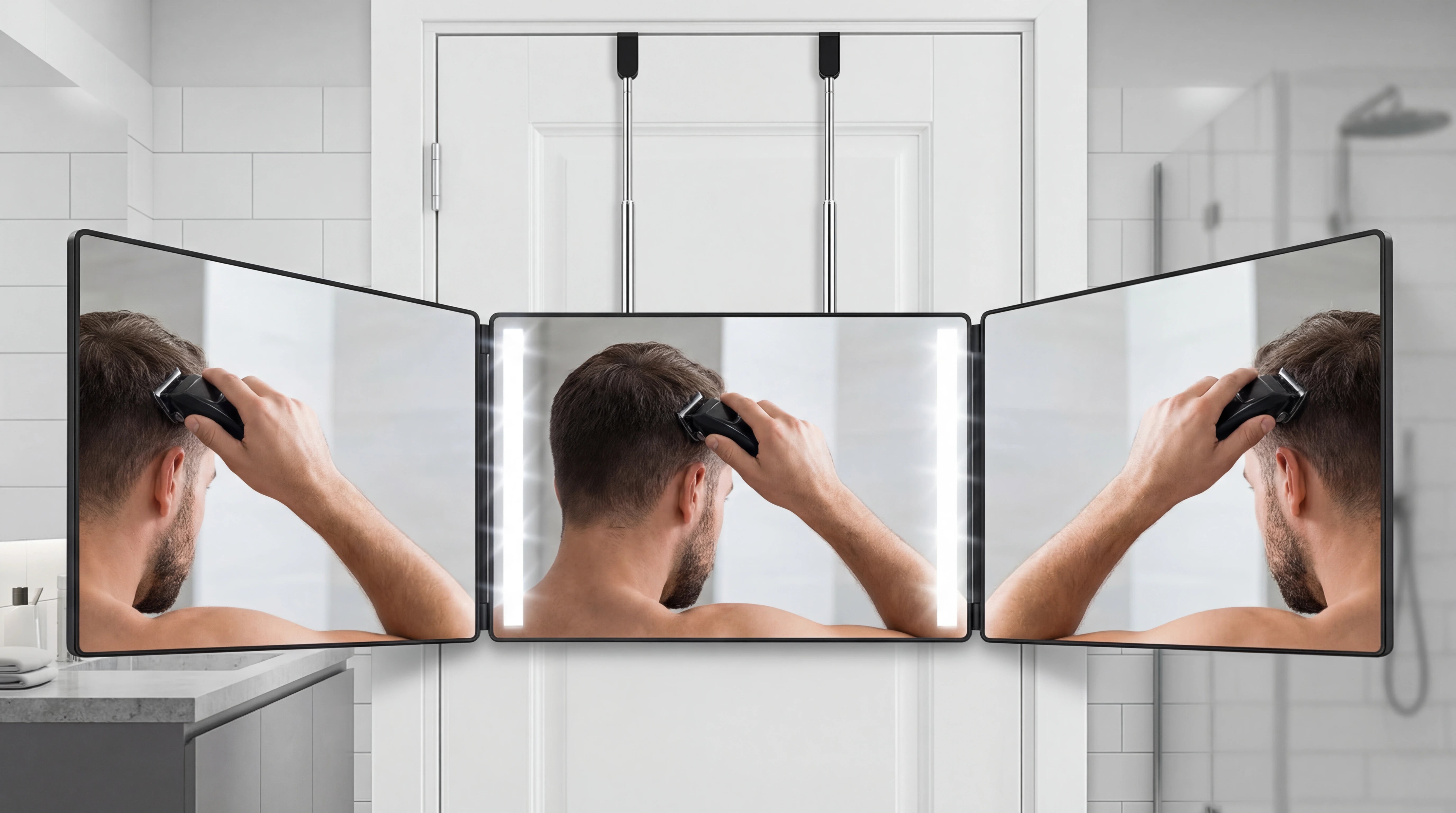 Miroir Triptyque 360° Ajustable pour Auto - Coupe - Pliable et Portable - Tondeuse professionnelle - LaTondeuse.com