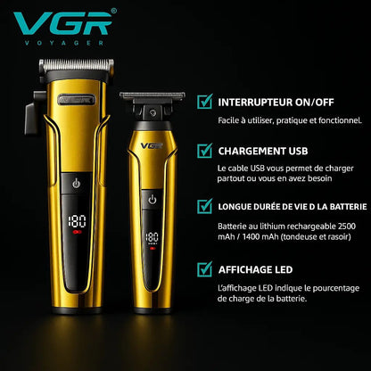 Set tondeuses professionnelles 3 - en - 1 VGR – Rasoir, Taille - Barbe & Précision - Tondeuse professionnelle - LaTondeuse.com